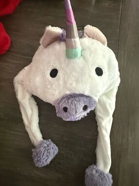 Plush Unicorn Earflap Hat for Kids - White and Purple